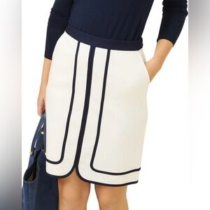 NWT J McLaughlin Skirt Womens 10 White Blue Marf Side Zip Career Nautical Modern